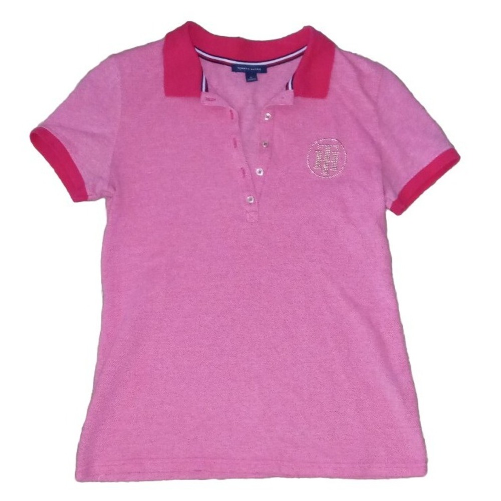Y2K Tommy Hilfiger Polo Shirt Womens Medium Cotton Logo Short Sleeved Bella
